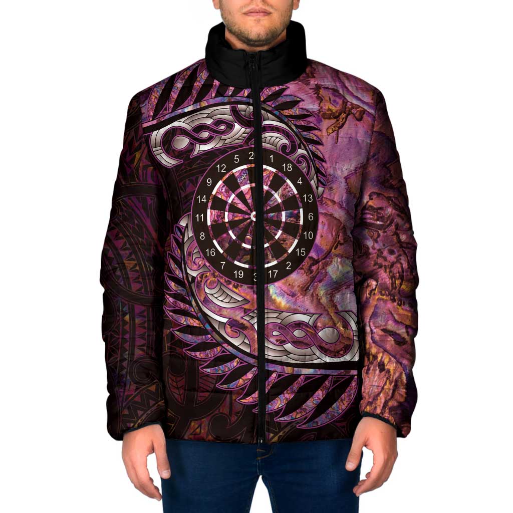 New Zealand Darts Personalised Padded Jacket Aotearoa Silver Fern Pink Papua Shell Spirit - Polynesian Pride