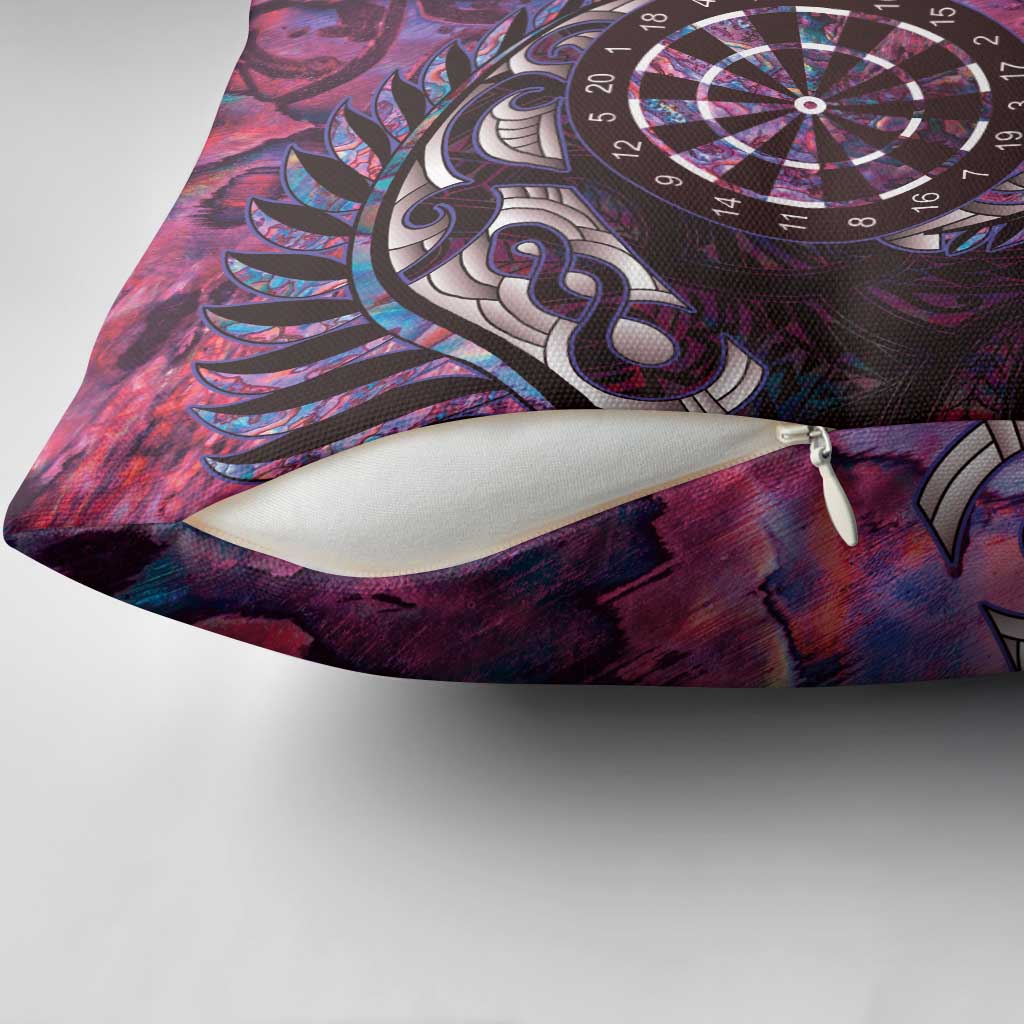 New Zealand Darts Personalised Pillow Cover Aotearoa Silver Fern Pink Papua Shell Spirit - Polynesian Pride