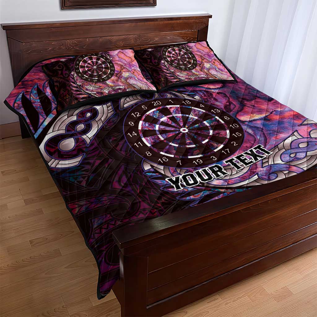 New Zealand Darts Personalised Quilt Bed Set Aotearoa Silver Fern Pink Papua Shell Spirit