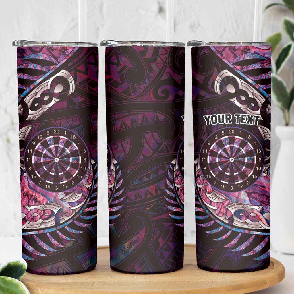 New Zealand Darts Personalised Skinny Tumbler Aotearoa Silver Fern Pink Papua Shell Spirit