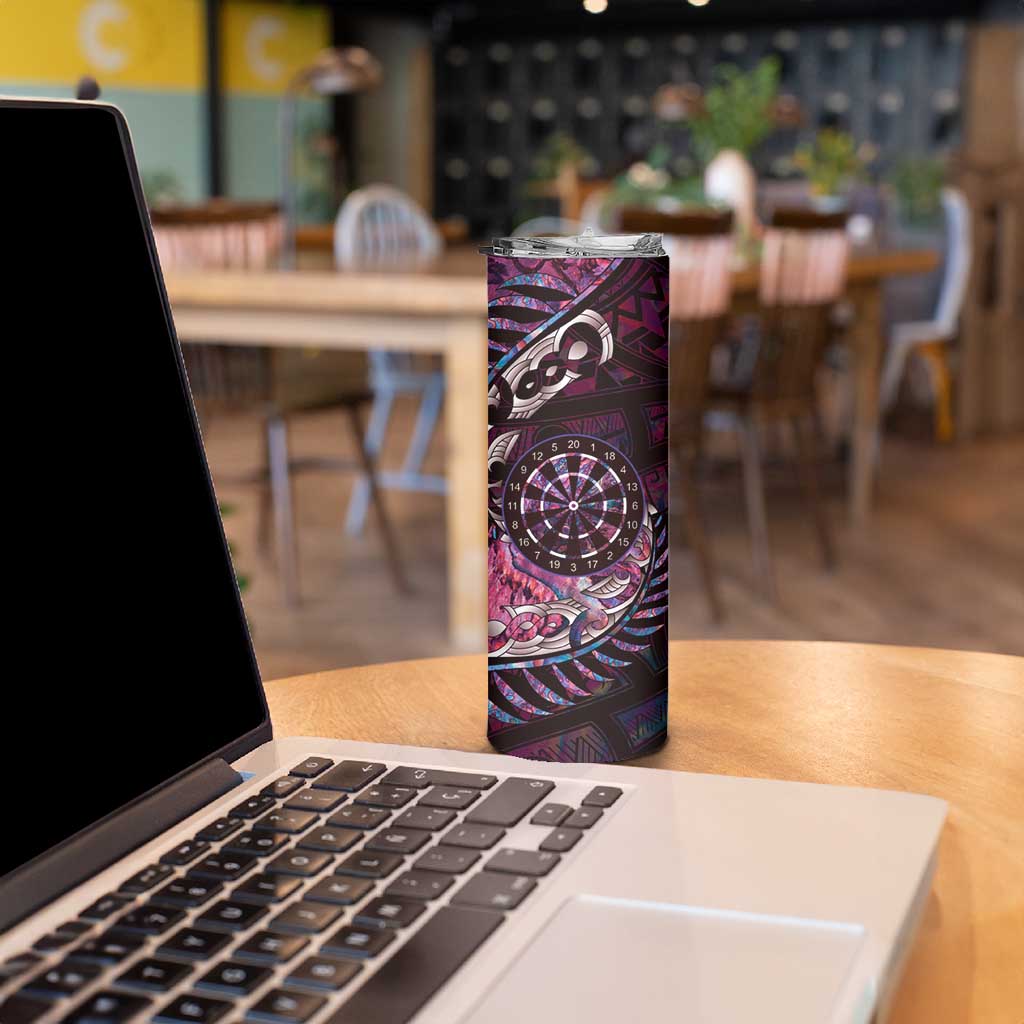 New Zealand Darts Personalised Skinny Tumbler Aotearoa Silver Fern Pink Papua Shell Spirit