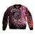 New Zealand Darts Personalised Sleeve Zip Bomber Jacket Aotearoa Silver Fern Pink Papua Shell Spirit