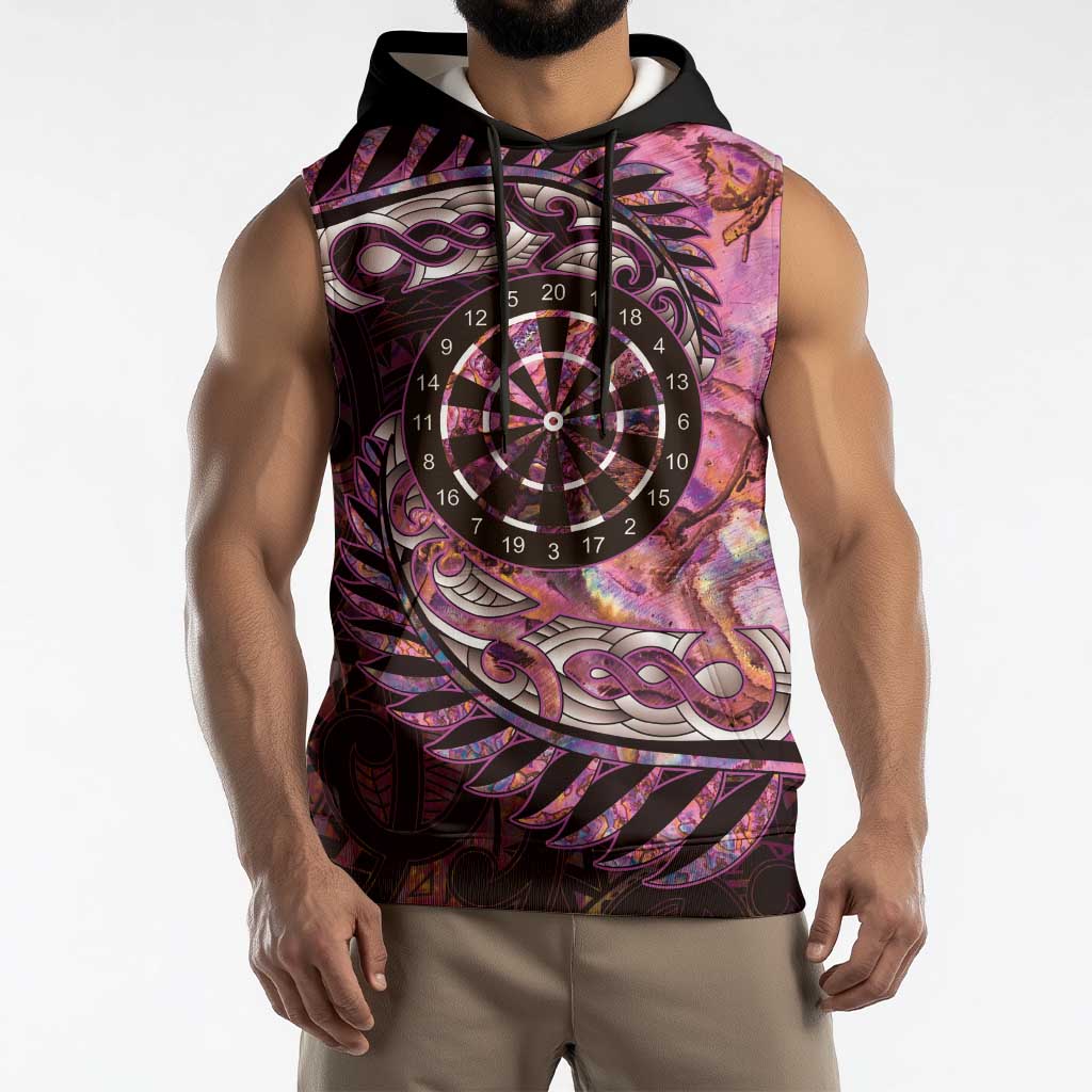 New Zealand Darts Personalised Sleeveless Hoodie Aotearoa Silver Fern Pink Papua Shell Spirit - Polynesian Pride