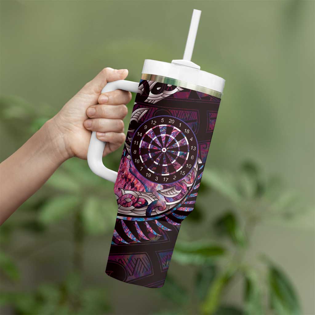New Zealand Darts Personalised Tumbler With Handle Aotearoa Silver Fern Pink Papua Shell Spirit