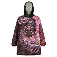 New Zealand Darts Personalised Wearable Blanket Hoodie Aotearoa Silver Fern Pink Papua Shell Spirit