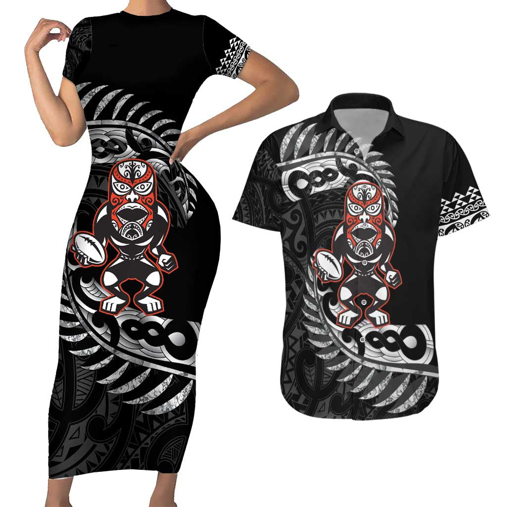 New Zealand Indigenous-Maori Rugby Custom Couples Matching Short Sleeve Bodycon Dress and Hawaiian Shirt