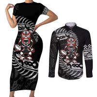 New Zealand Indigenous-Maori Rugby Custom Couples Matching Short Sleeve Bodycon Dress and Long Sleeve Button Shirt