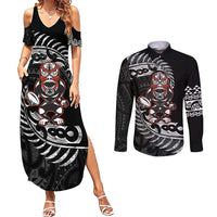 New Zealand Indigenous-Maori Rugby Custom Couples Matching Summer Maxi Dress and Long Sleeve Button Shirt