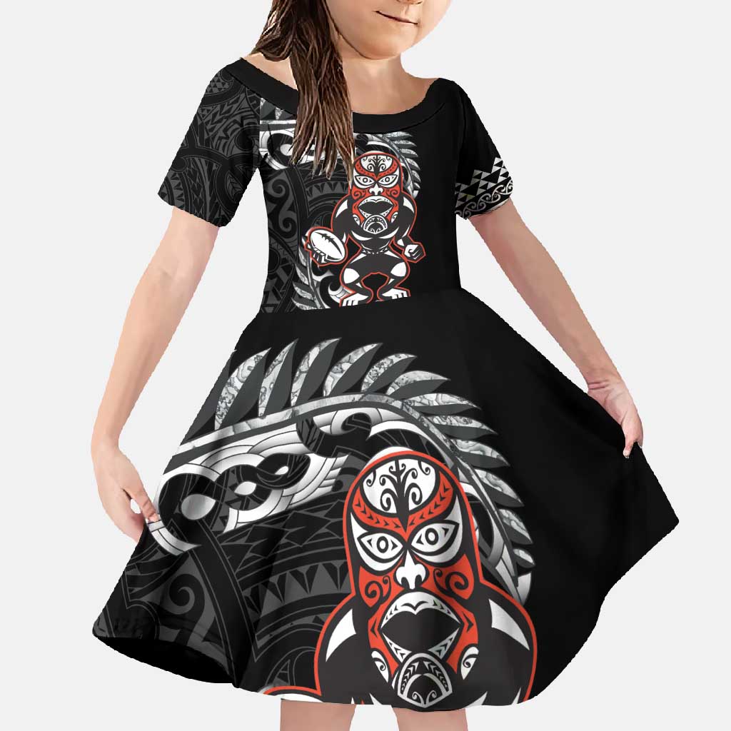 New Zealand Indigenous-Maori Rugby Custom Family Matching Long Sleeve Bodycon Dress and Hawaiian Shirt