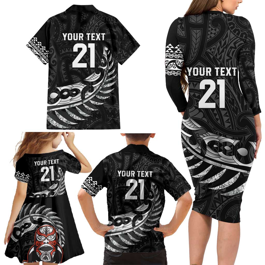 New Zealand Indigenous-Maori Rugby Custom Family Matching Long Sleeve Bodycon Dress and Hawaiian Shirt