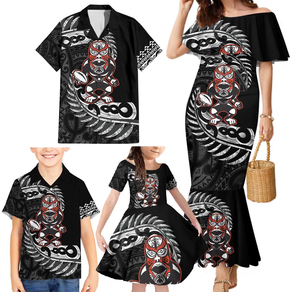 New Zealand Indigenous-Maori Rugby Custom Family Matching Mermaid Dress and Hawaiian Shirt