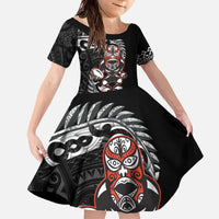 New Zealand Indigenous-Maori Rugby Custom Family Matching Off The Shoulder Long Sleeve Dress and Hawaiian Shirt