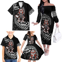 New Zealand Indigenous-Maori Rugby Custom Family Matching Off The Shoulder Long Sleeve Dress and Hawaiian Shirt