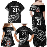 New Zealand Indigenous-Maori Rugby Custom Family Matching Off Shoulder Maxi Dress and Hawaiian Shirt