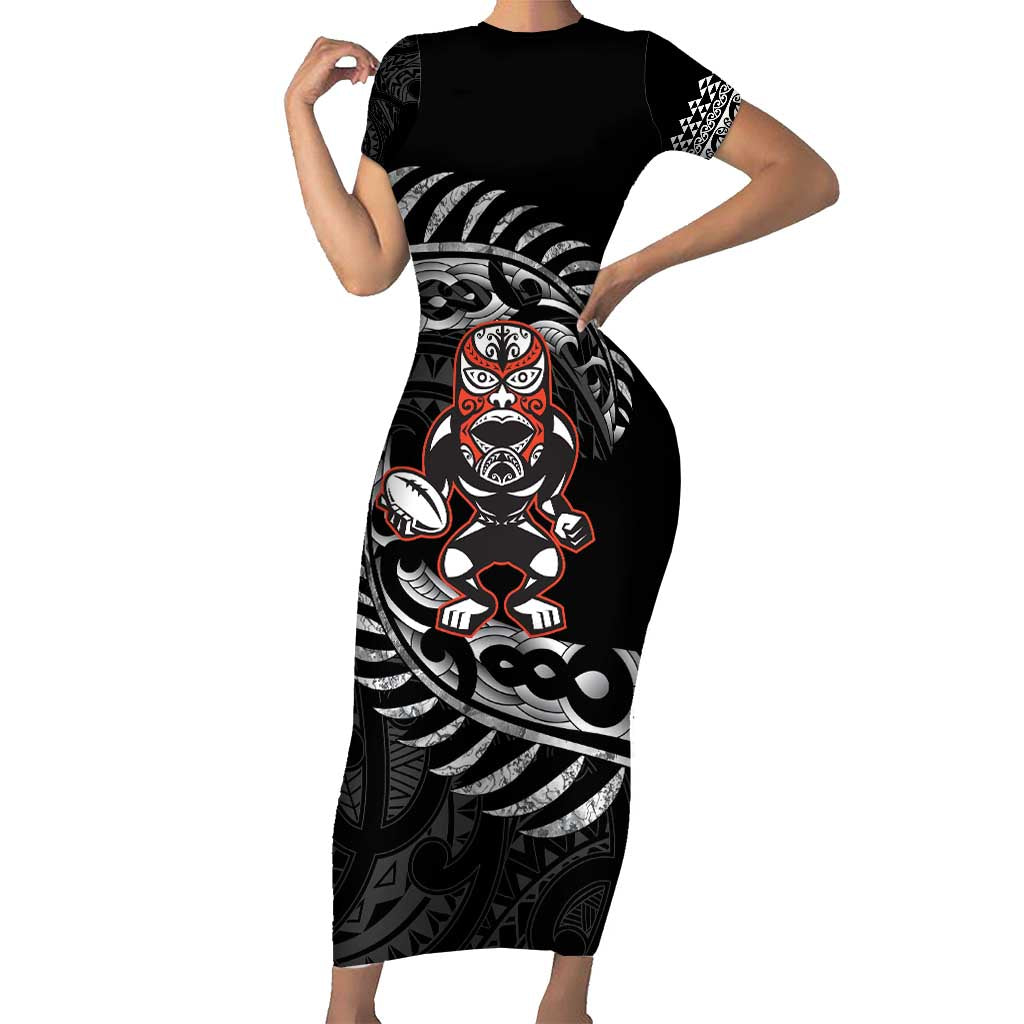 New Zealand Indigenous-Maori Rugby Custom Family Matching Short Sleeve Bodycon Dress and Hawaiian Shirt