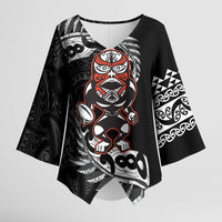 New Zealand Indigenous-Maori Rugby Custom Kimono Sleeve Blouse - Polynesian Pride