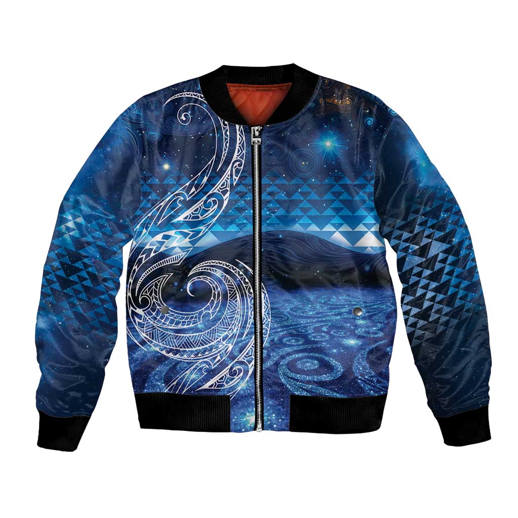 New Zealand Matariki Bomber Jacket Taniko Aramoana With Koru Galaxy Sky Night