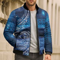 New Zealand Matariki Bomber Puffer Jacket Taniko Aramoana With Koru Galaxy Sky Night - Polynesian Pride