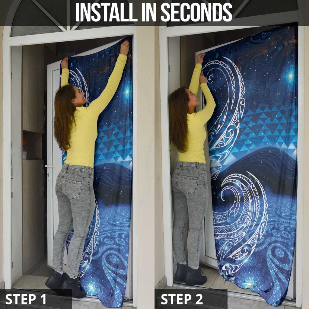 New Zealand Matariki Door Cover Taniko Aramoana With Koru Galaxy Sky Night - Polynesian Pride