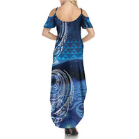 New Zealand Matariki Family Matching Summer Maxi Dress and Hawaiian Shirt Taniko Aramoana With Koru Galaxy Sky Night
