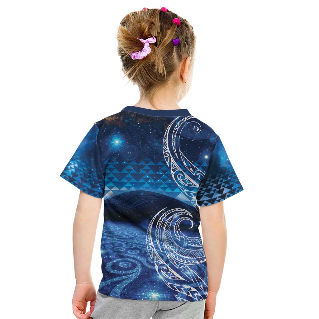 New Zealand Matariki Kid T Shirt Taniko Aramoana With Koru Galaxy Sky Night