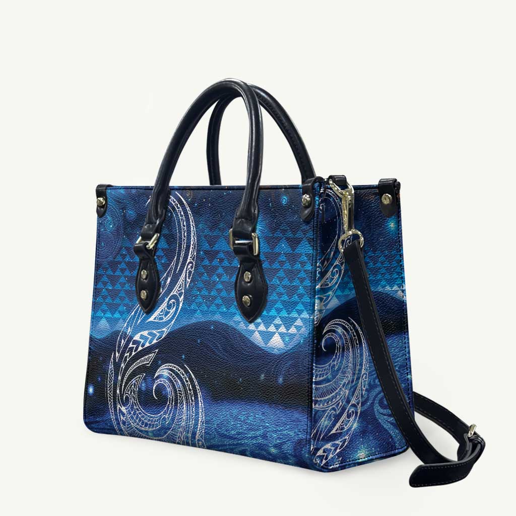 New Zealand Matariki Leather Bag Taniko Aramoana With Koru Galaxy Sky Night - Polynesian Pride