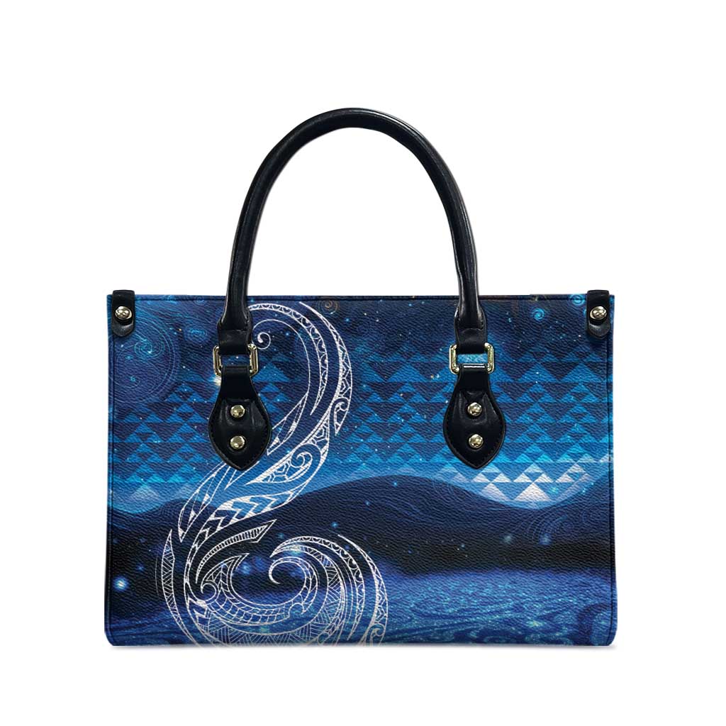 New Zealand Matariki Leather Bag Taniko Aramoana With Koru Galaxy Sky Night - Polynesian Pride