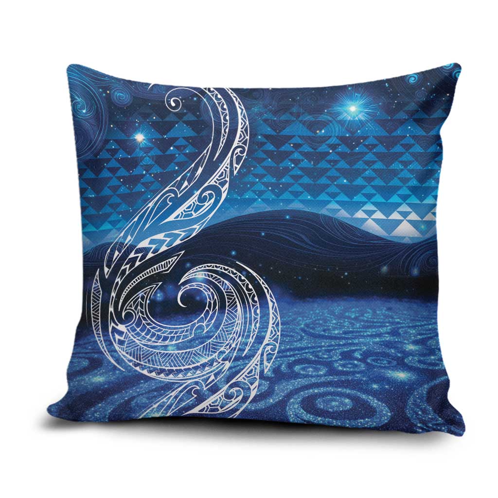 New Zealand Matariki Pillow Cover Taniko Aramoana With Koru Galaxy Sky Night - Polynesian Pride