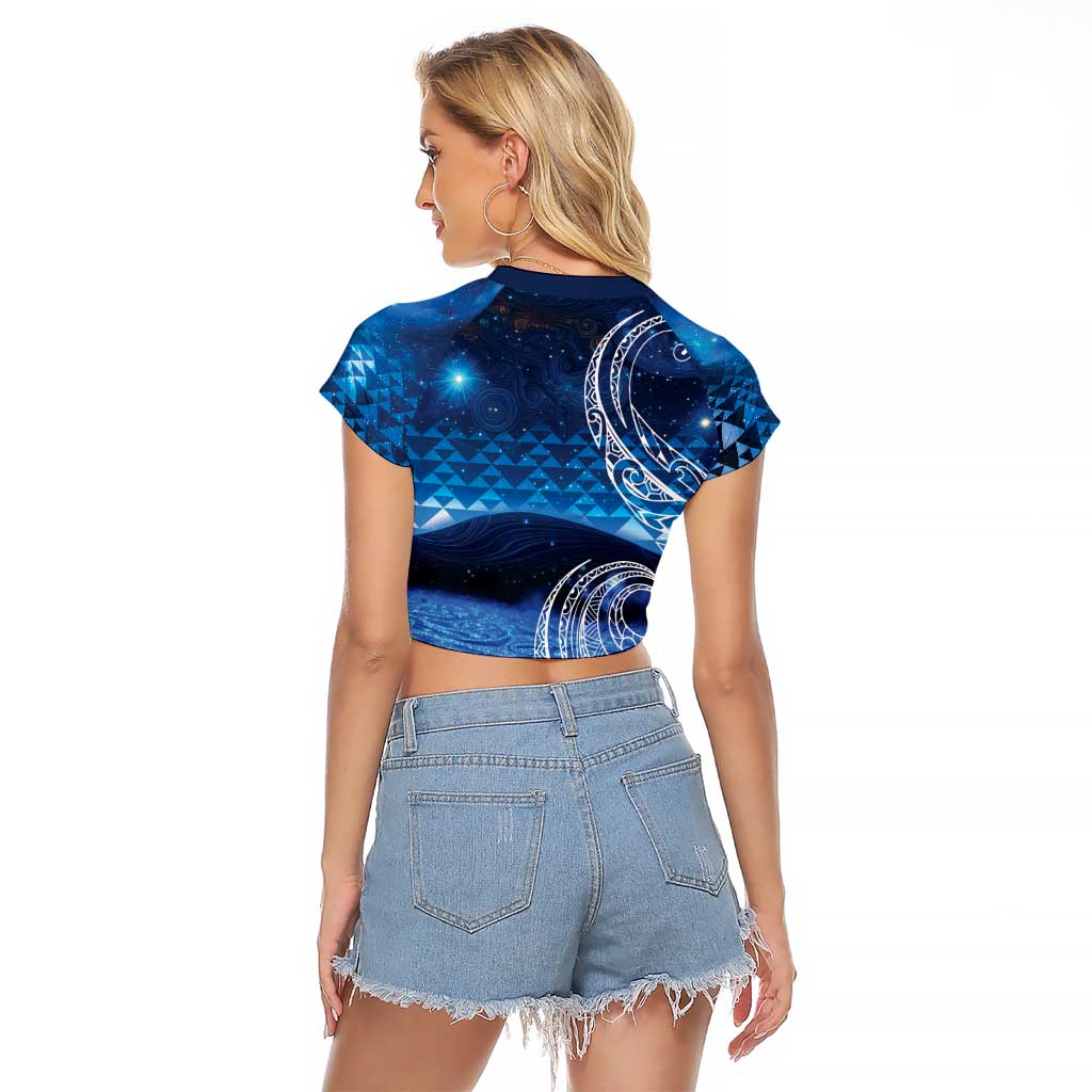 New Zealand Matariki Raglan Cropped T Shirt Taniko Aramoana With Koru Galaxy Sky Night