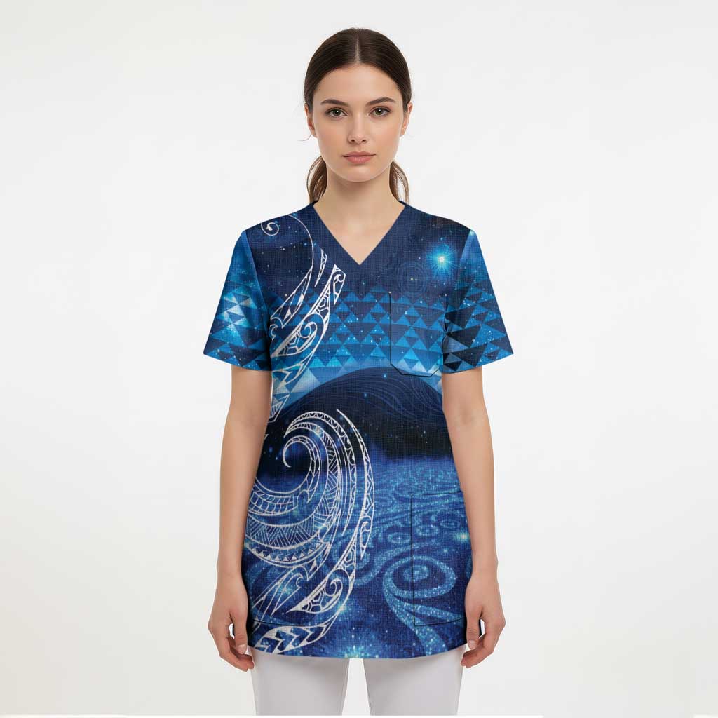 New Zealand Matariki Scrub Top Taniko Aramoana With Koru Galaxy Sky Night - Polynesian Pride