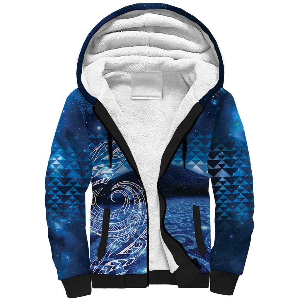 New Zealand Matariki Sherpa Hoodie Taniko Aramoana With Koru Galaxy Sky Night
