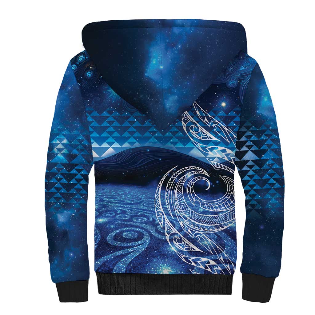 New Zealand Matariki Sherpa Hoodie Taniko Aramoana With Koru Galaxy Sky Night
