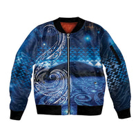 New Zealand Matariki Sleeve Zip Bomber Jacket Taniko Aramoana With Koru Galaxy Sky Night