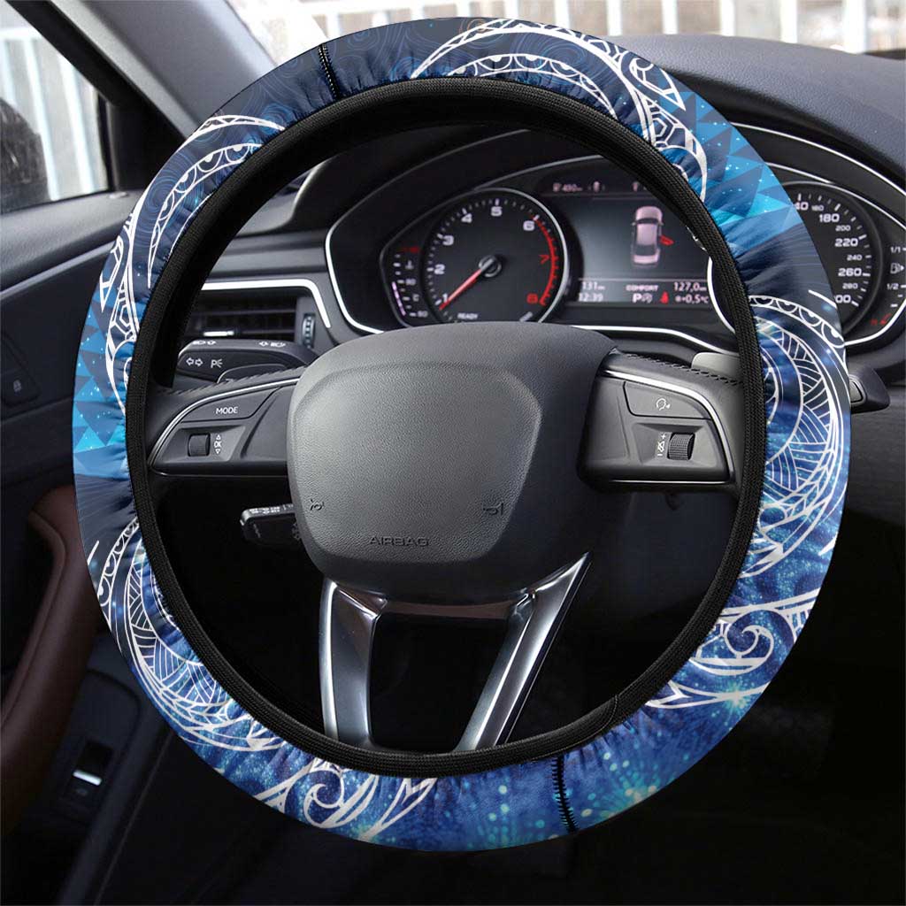 New Zealand Matariki Steering Wheel Cover Taniko Aramoana With Koru Galaxy Sky Night