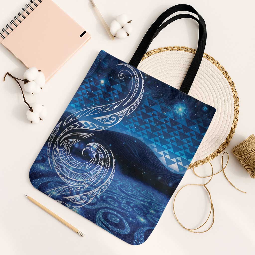 New Zealand Matariki Tote Bag Taniko Aramoana With Koru Galaxy Sky Night - Polynesian Pride