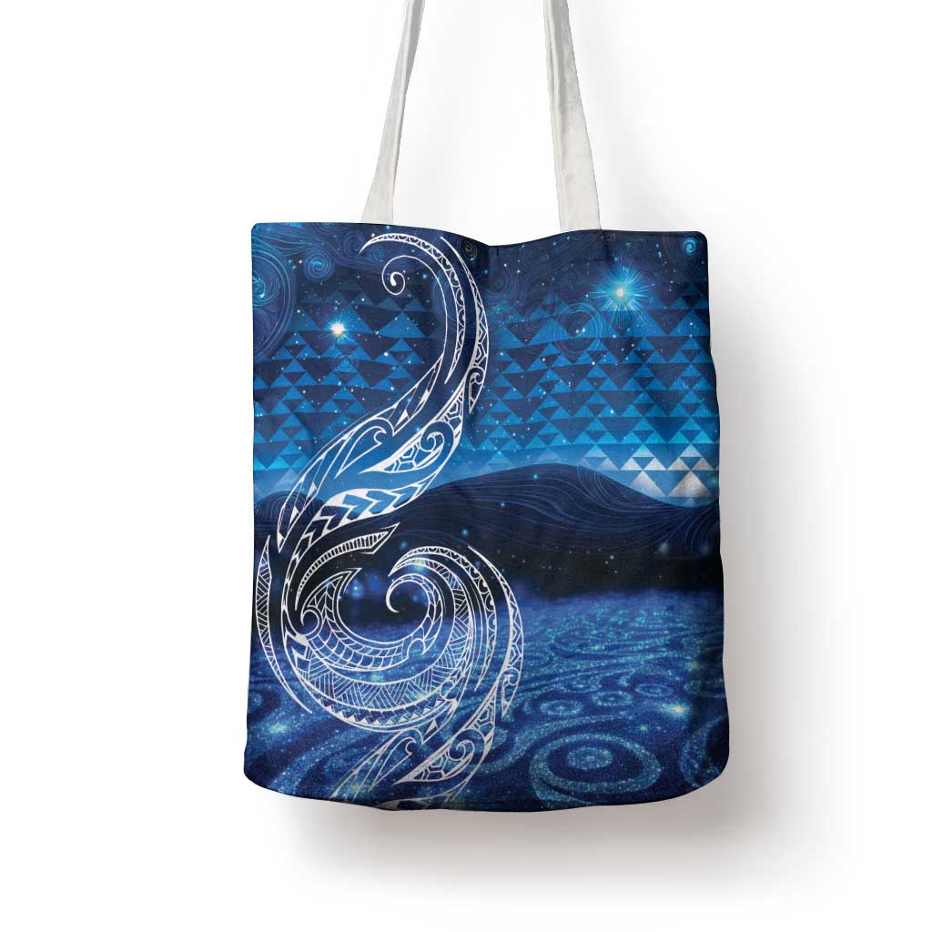New Zealand Matariki Tote Bag Taniko Aramoana With Koru Galaxy Sky Night - Polynesian Pride