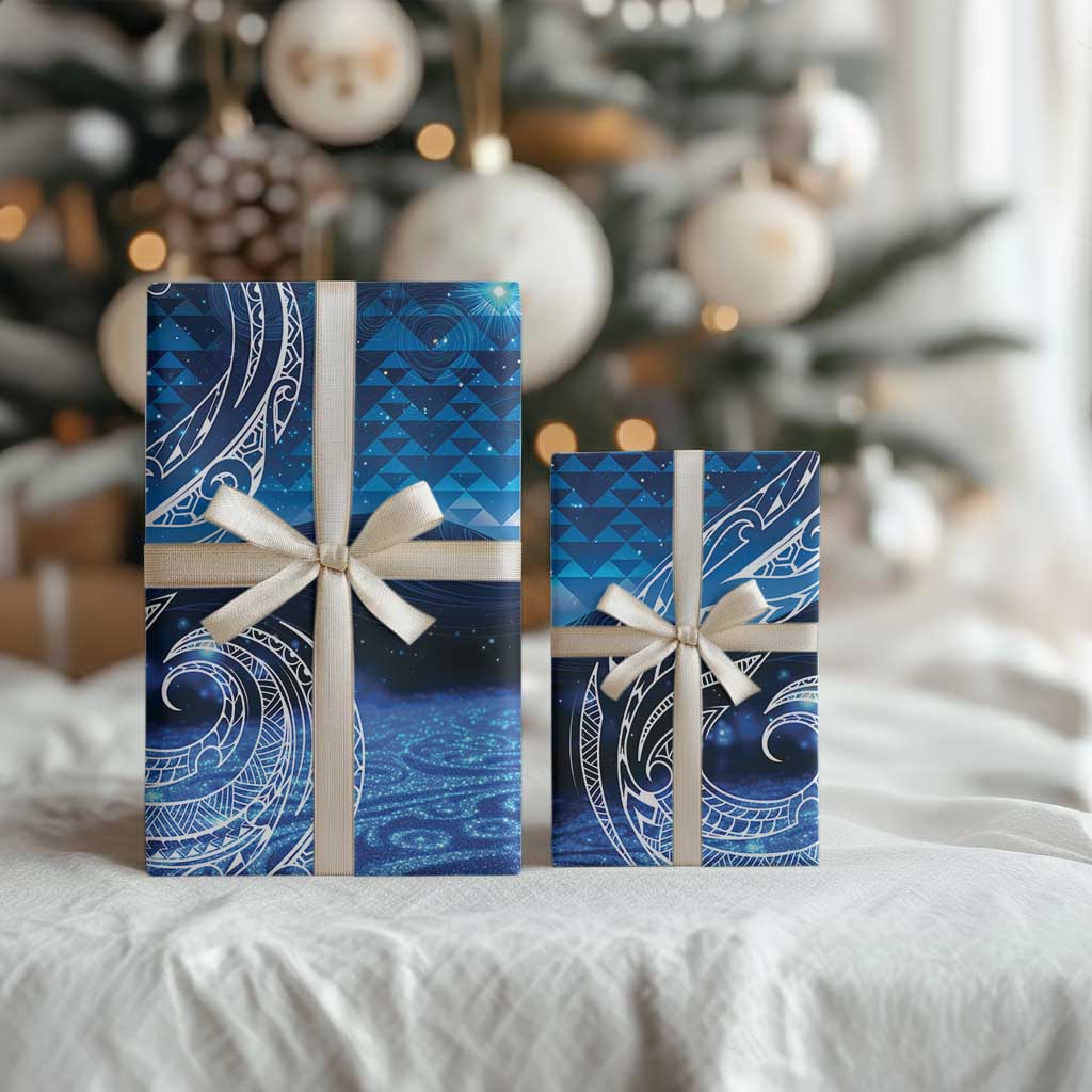 New Zealand Matariki Wrapping Paper Taniko Aramoana With Koru Galaxy Sky Night - Polynesian Pride