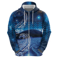 New Zealand Matariki Zip Hoodie Taniko Aramoana With Koru Galaxy Sky Night