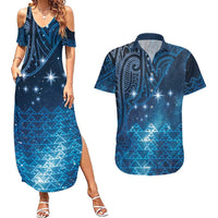 New Zealand Matariki Couples Matching Summer Maxi Dress and Hawaiian Shirt Taniko Aramoana With Maori Galaxy Sky Night