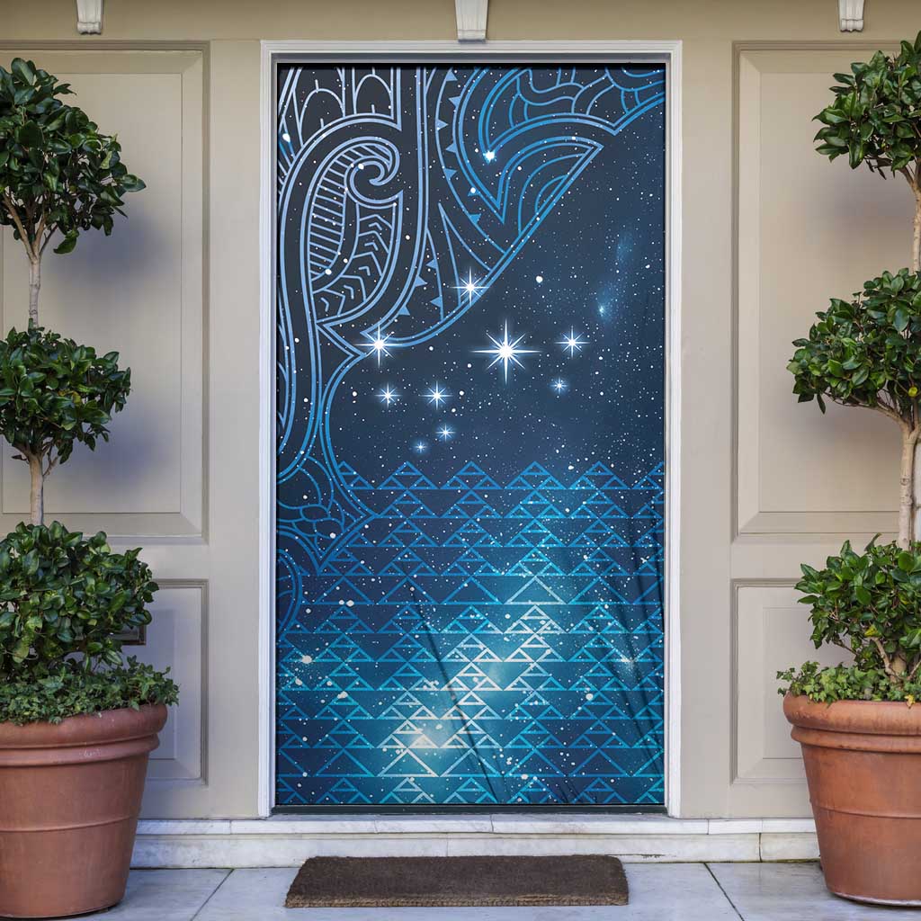 New Zealand Matariki Door Cover Taniko Aramoana With Maori Galaxy Sky Night - Polynesian Pride