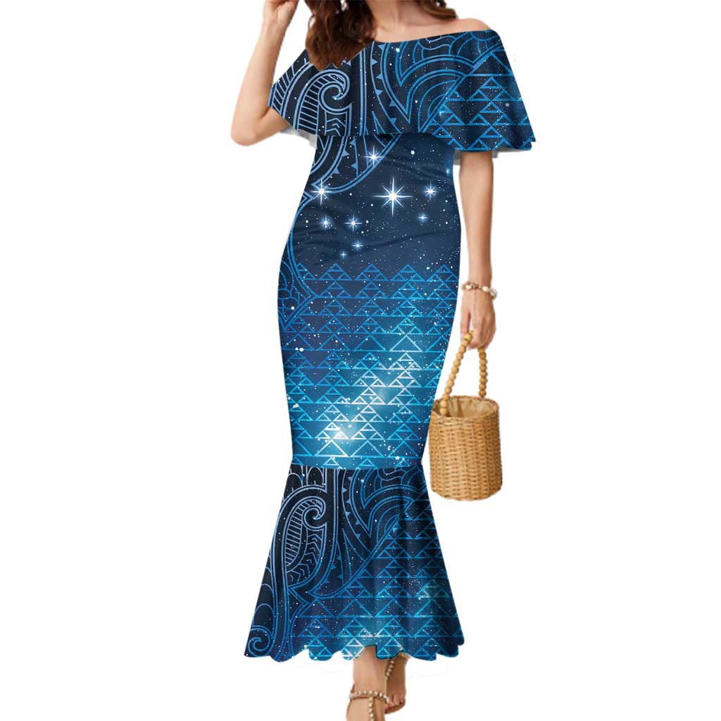 New Zealand Matariki Family Matching Mermaid Dress and Hawaiian Shirt Taniko Aramoana With Maori Galaxy Sky Night