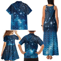 New Zealand Matariki Family Matching Tank Maxi Dress and Hawaiian Shirt Taniko Aramoana With Maori Galaxy Sky Night