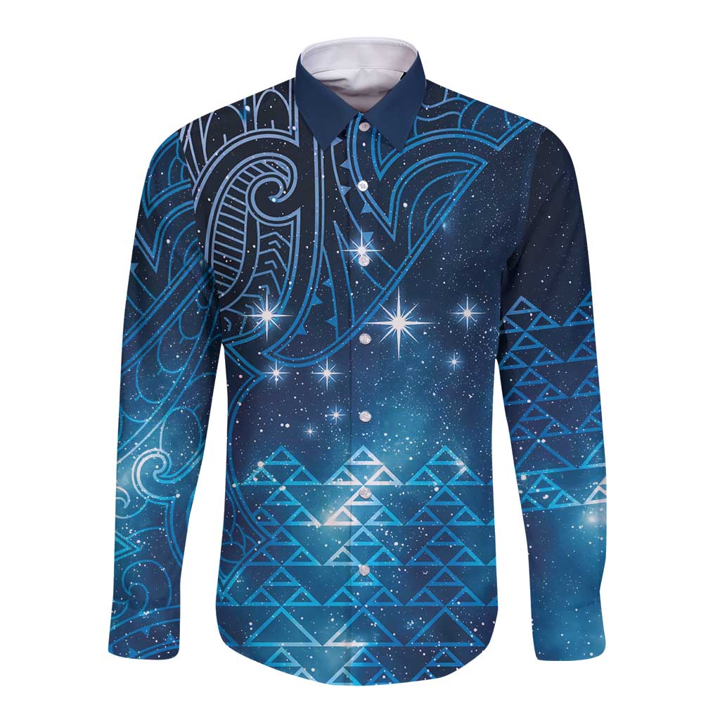 New Zealand Matariki Long Sleeve Button Shirt Taniko Aramoana With Maori Galaxy Sky Night