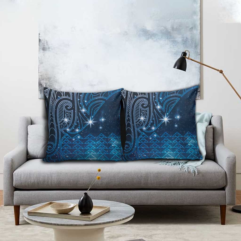 New Zealand Matariki Pillow Cover Taniko Aramoana With Maori Galaxy Sky Night - Polynesian Pride