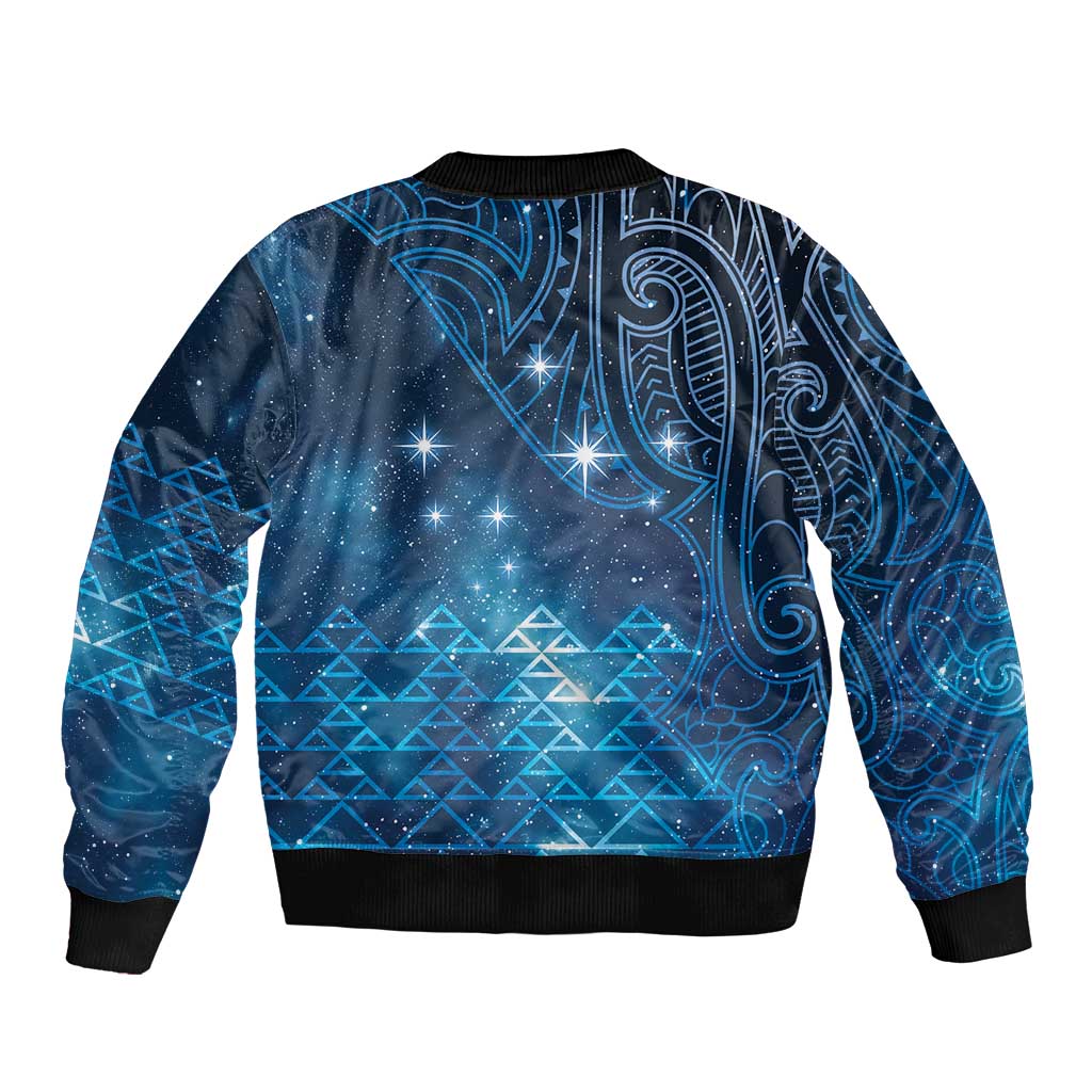 New Zealand Matariki Sleeve Zip Bomber Jacket Taniko Aramoana With Maori Galaxy Sky Night
