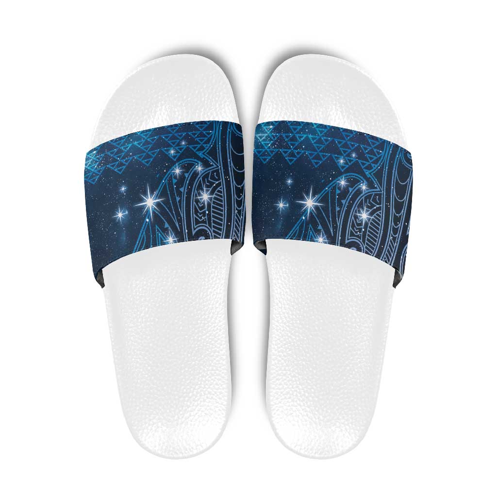 New Zealand Matariki Slide Sandals Taniko Aramoana With Maori Galaxy Sky Night - Polynesian Pride