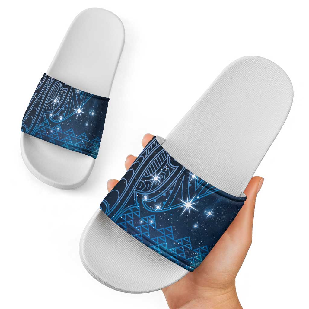 New Zealand Matariki Slide Sandals Taniko Aramoana With Maori Galaxy Sky Night - Polynesian Pride