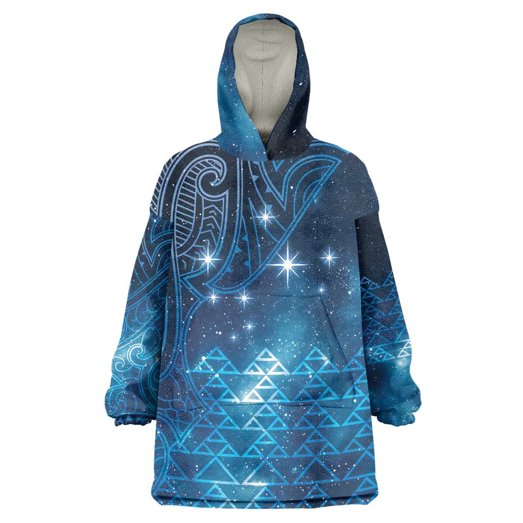 New Zealand Matariki Wearable Blanket Hoodie Taniko Aramoana With Maori Galaxy Sky Night