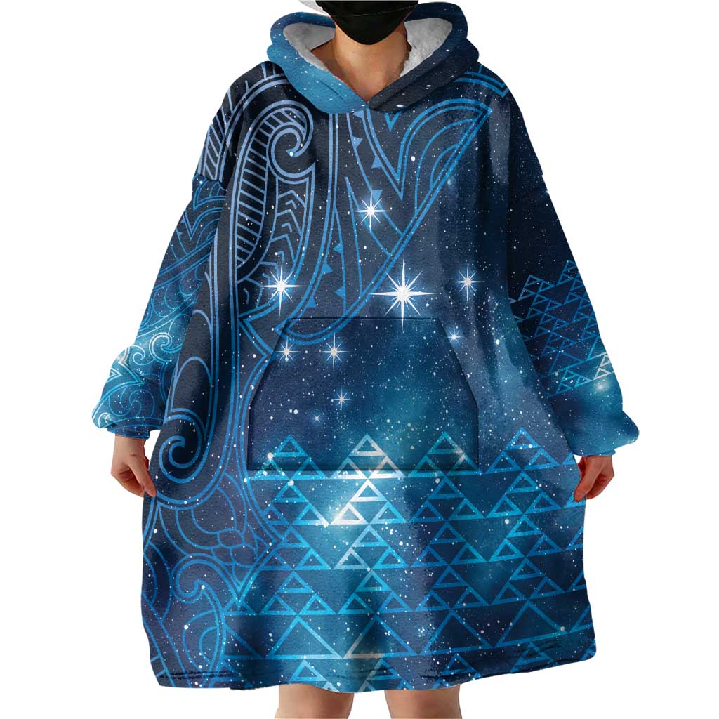 New Zealand Matariki Wearable Blanket Hoodie Taniko Aramoana With Maori Galaxy Sky Night