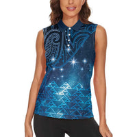 New Zealand Matariki Women Sleeveless Polo Shirt Taniko Aramoana With Maori Galaxy Sky Night